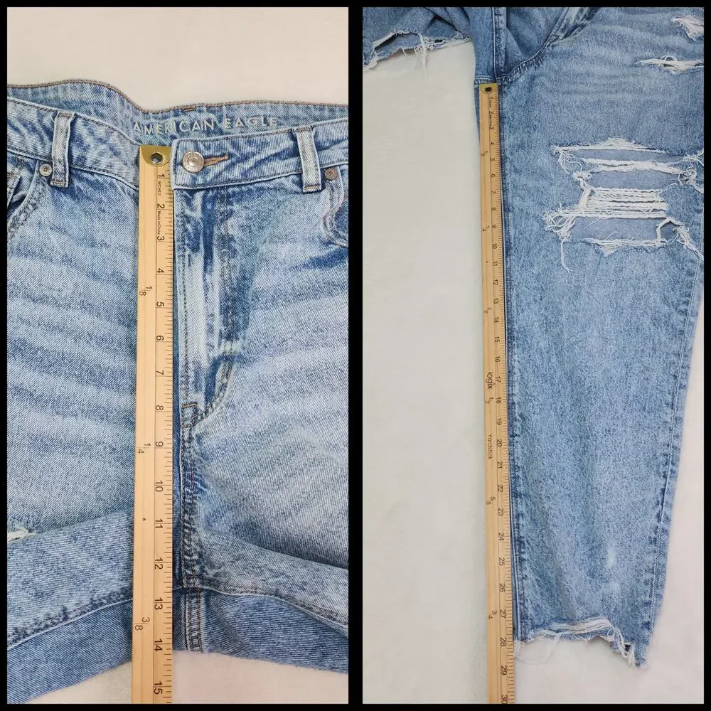 American Eagle Strigid Mom Jeans 18 38x28 High Rise Ripped Destroyed 90s Grunge - Picture 6 of 7